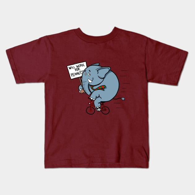 Elephants Work for Peanuts Kids T-Shirt by Tanja Kosta